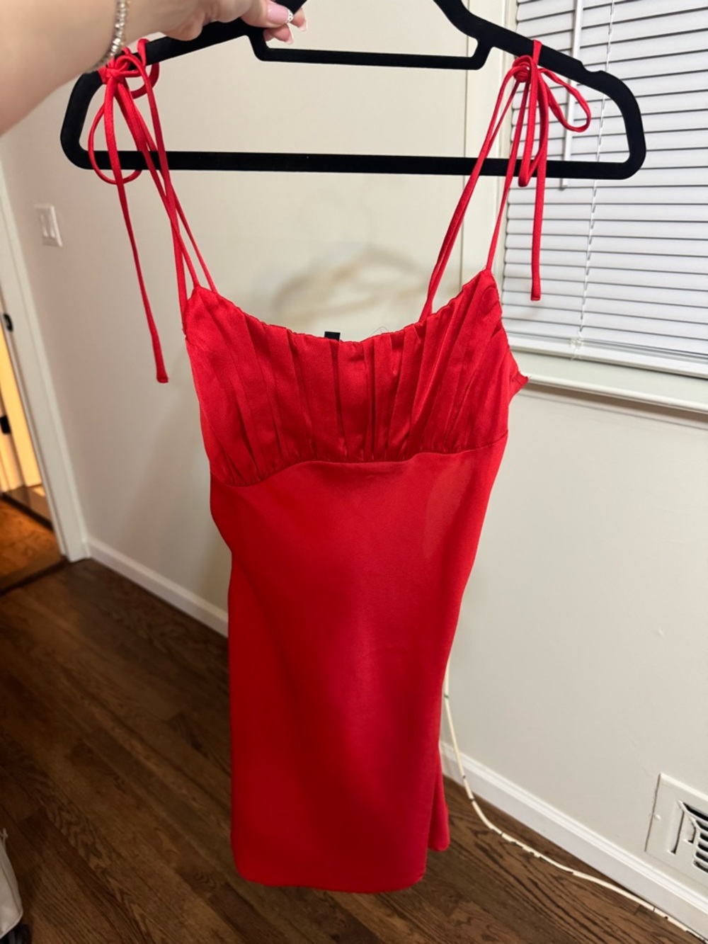 Cotton Candy Red Satin Tie-Shoulder Mini Dress